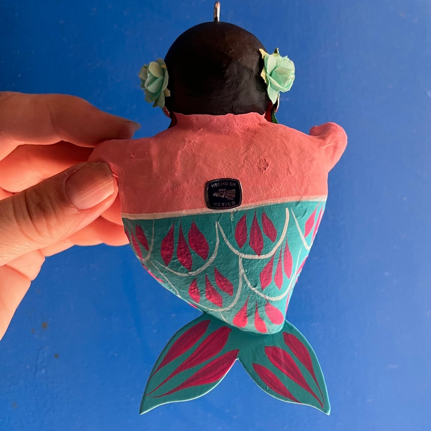 Mexican papermache hanging mermaid 15x10cm - Gizmo Gifts