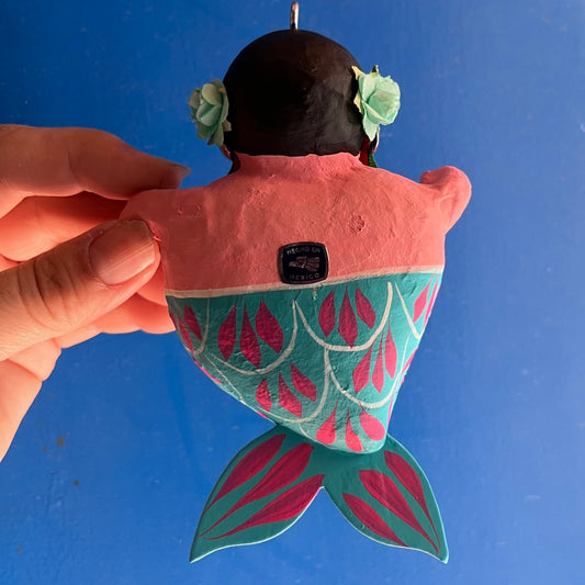 Mexican papermache hanging mermaid 15x10cm - Gizmo Gifts