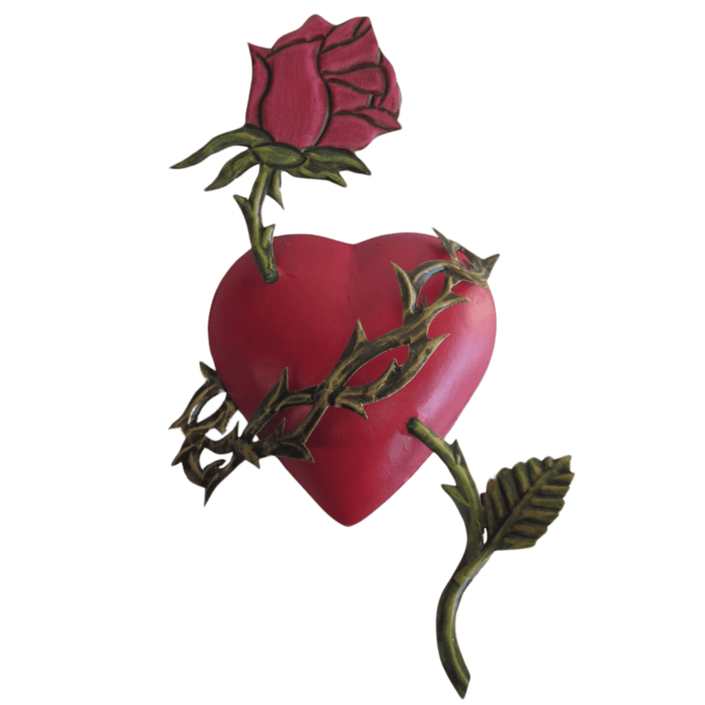 Mexican tin wall art - Red rose with thorns - Gizmo Gifts