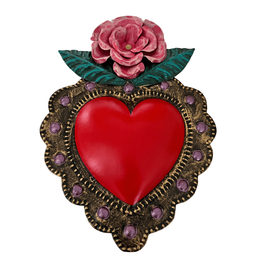 Mexican wall art - Red heart with flower (26x17cm) - Gizmo Gifts
