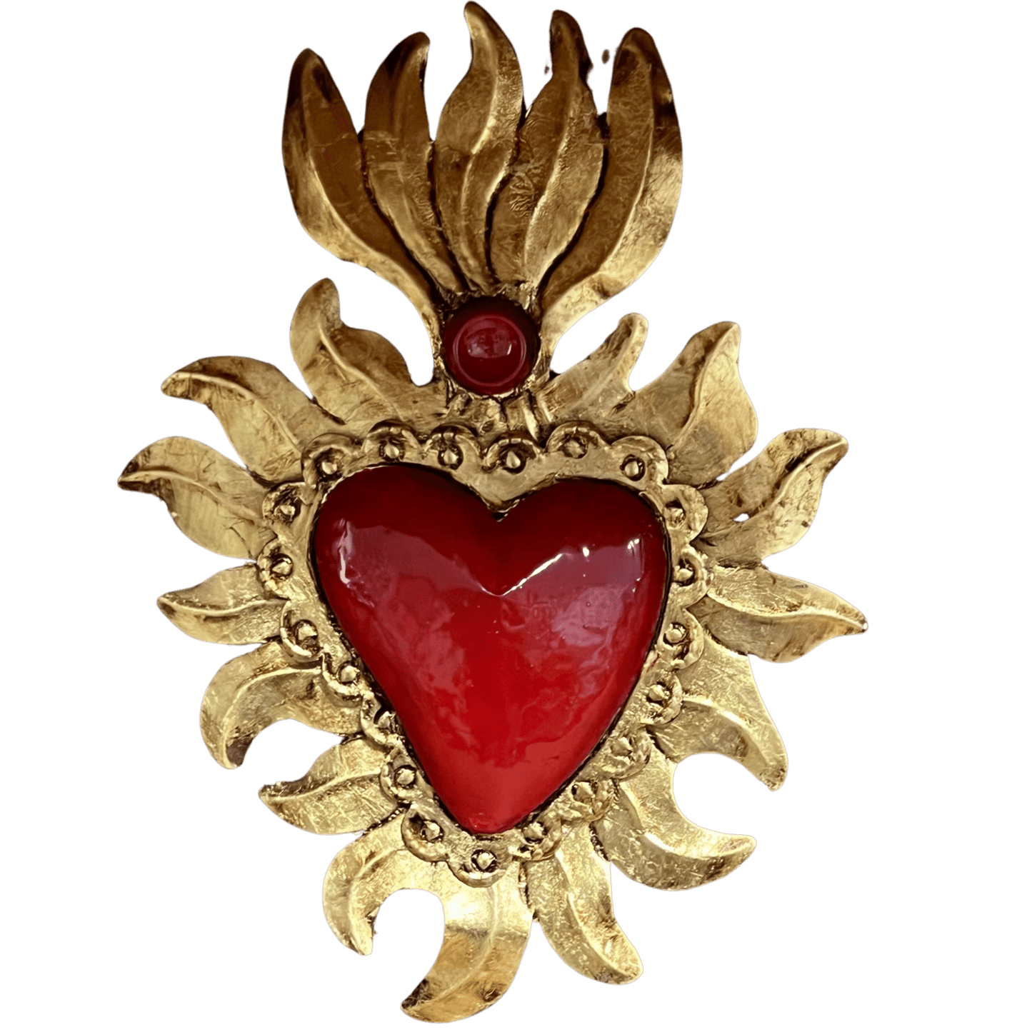 Mexican wall art - Red tin heart with gold flames - Gizmo Gifts