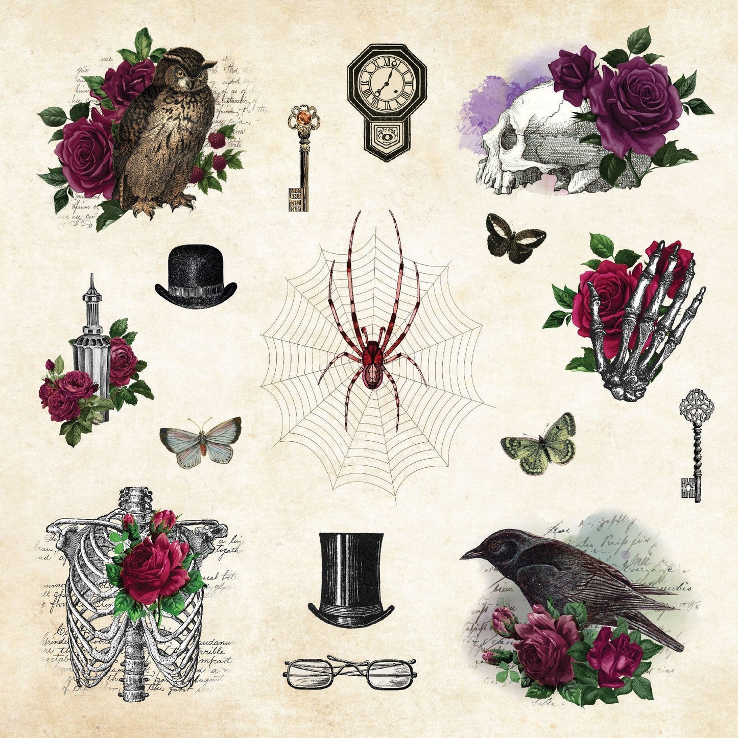 An example page of the Mystical Ephemera sticker book