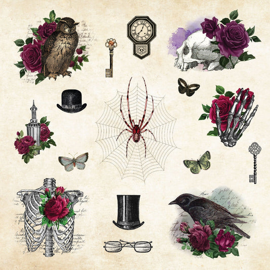 An example page of the Mystical Ephemera sticker book