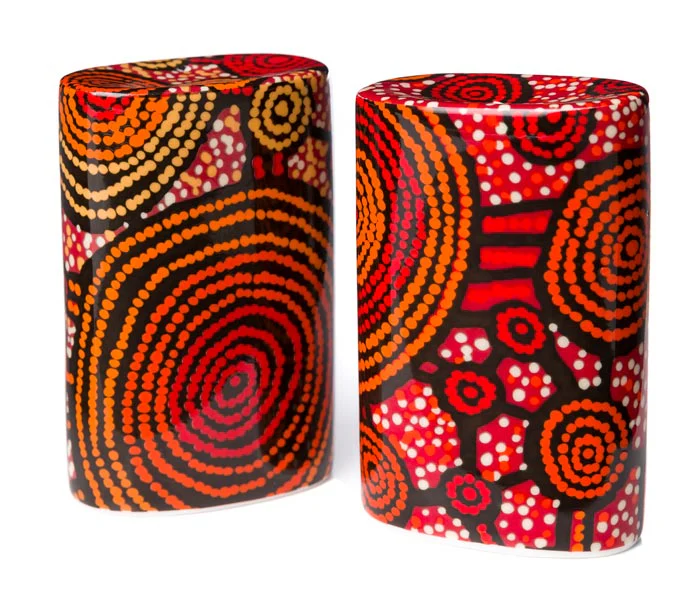 Salt and pepper shakers set of two featuring the art of Indigenous Australian artist: Teddy Gibson