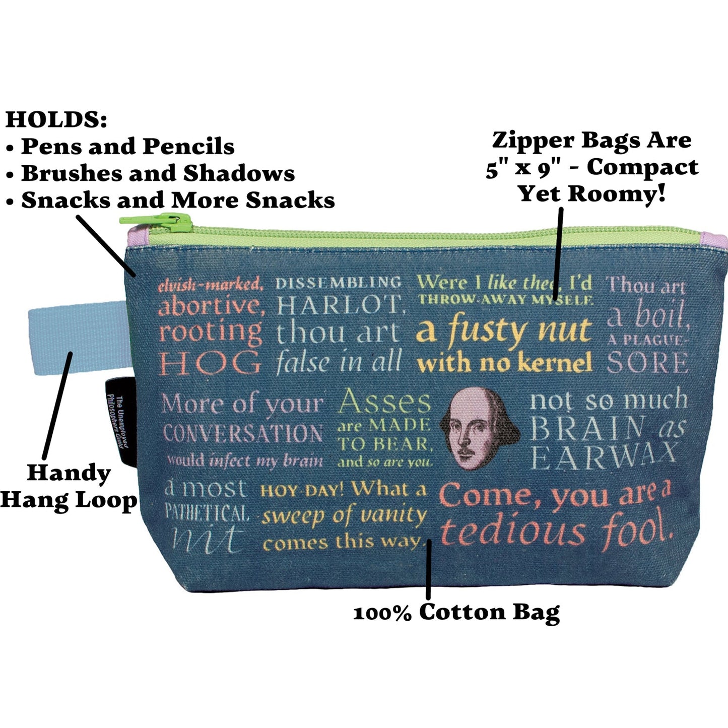Shakespearean Insults zipper bag by The Unemployed Philosophers Guild - Gizmo Gifts