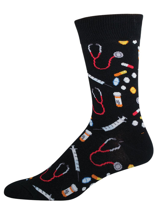 SOCKSMITH  Meds Men's socks - side view of medical instruments- Gizmo Gifts on a white background