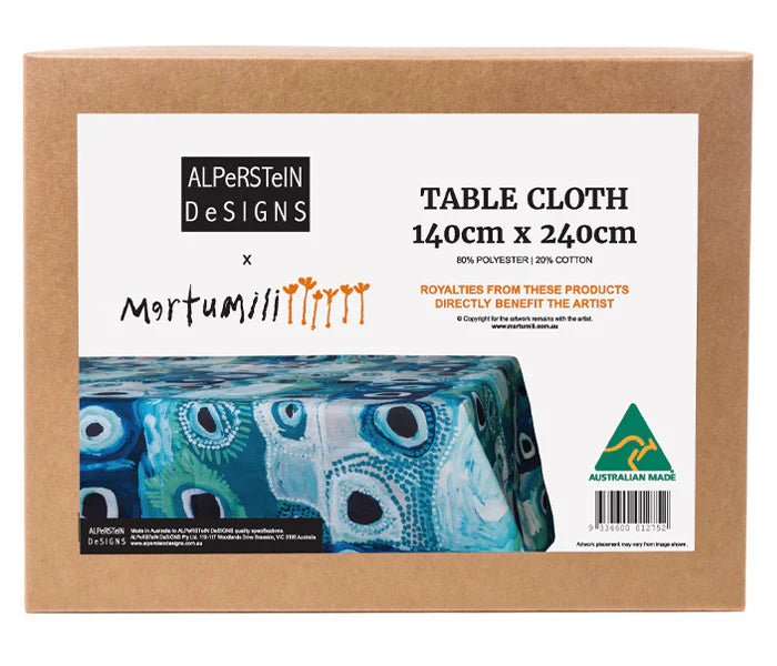 Table cloth Aboriginal art by May Wokka Chapman (140x240cm) - Gizmo Gifts