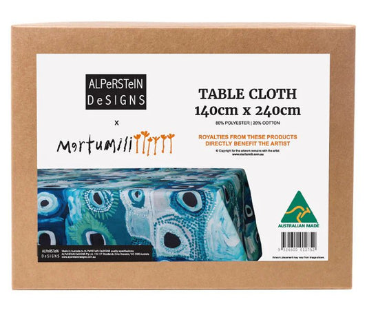 Table cloth Aboriginal art by May Wokka Chapman (140x240cm) - Gizmo Gifts