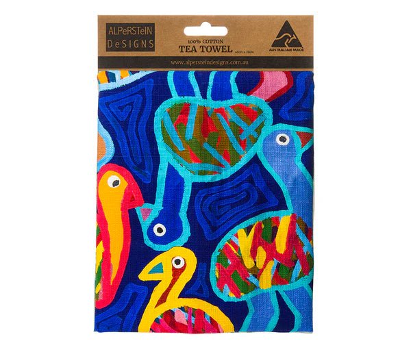 Teatowel - Australian indigenous art by Thelma Beeton(Torch Emus) - Gizmo Gifts