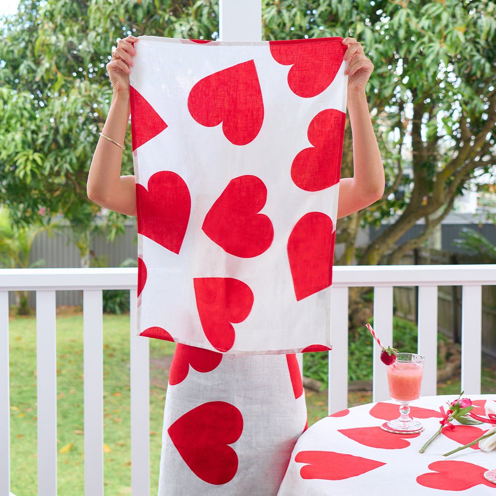 Teatowel - Love Hearts (Linen) - Gizmo Gifts