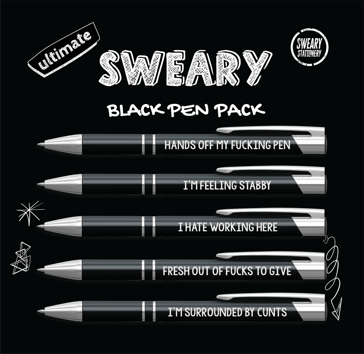 The Ultimate Sweary 5 piece pen set - Gizmo Gifts