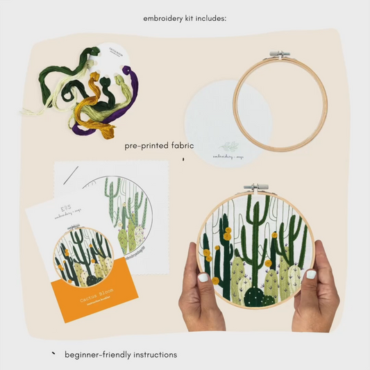 Contents of the Embroidery DIY kit- Cactus Blooms
