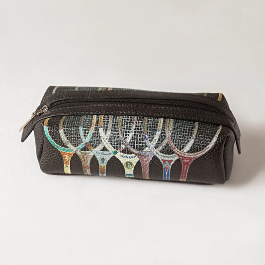 Pouch with tennis racket design on a white background