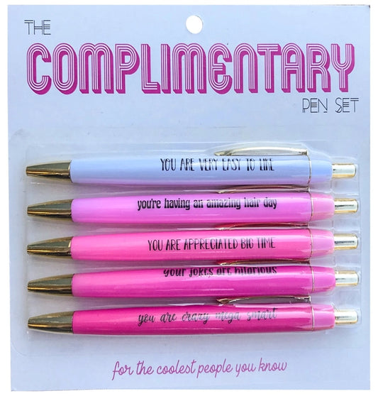 Set of pens with motivational phrases on a branded card