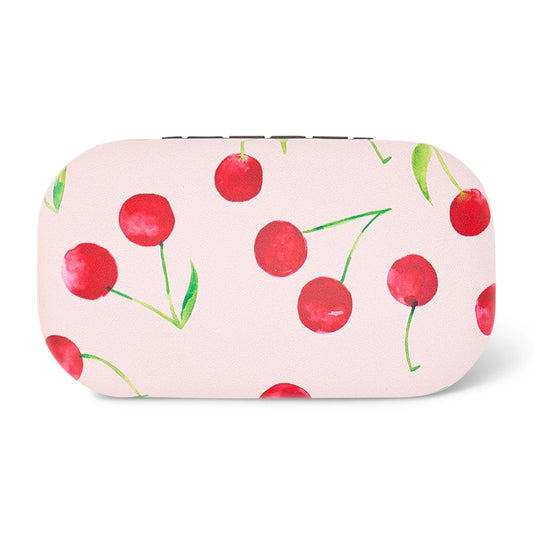 Rectangular trinket box with cherry pattern on a light pink background