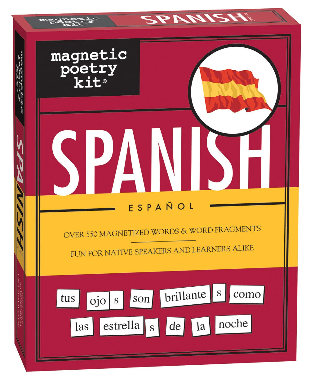 A red and yellow box featuring Spanish magnetic poetry kit.