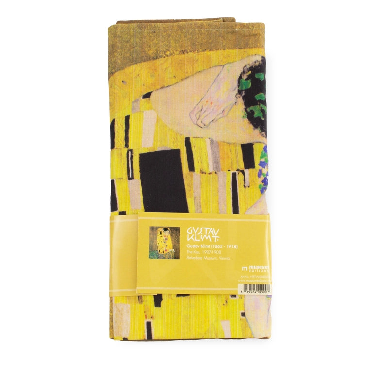 Packaged product with 'The Kiss' by Gustav Klimt design on a white background