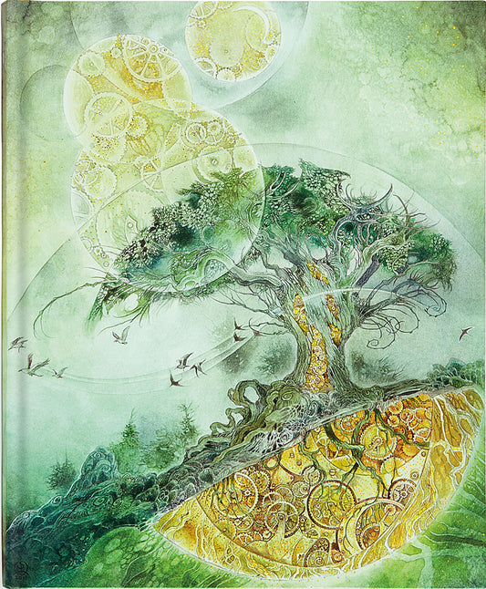 Green fantasy art of Timeless tree journal-Larger journal measures 7-1/4'' wide x 9'' high.