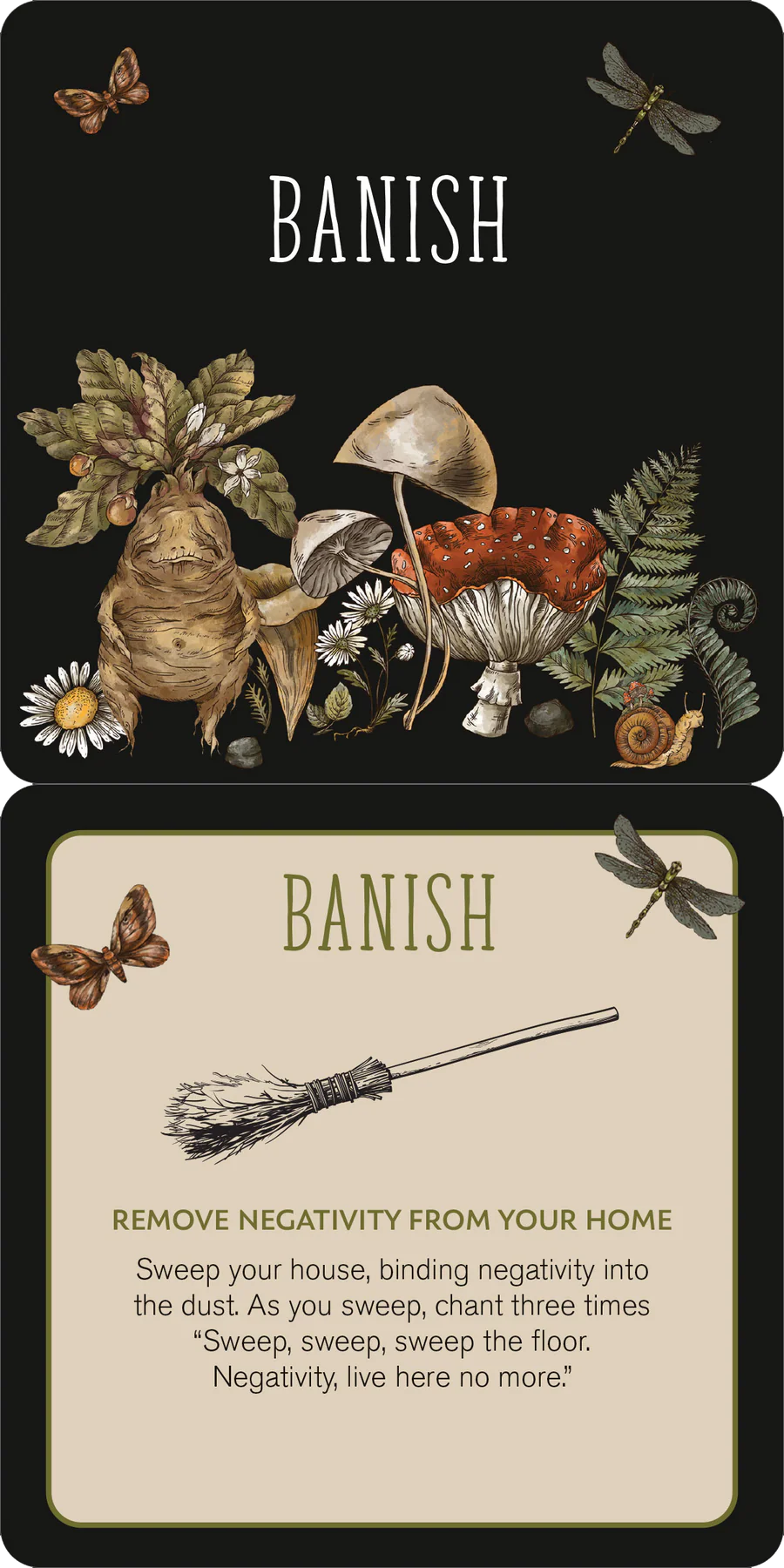Card with nature-themed design and text on a black background