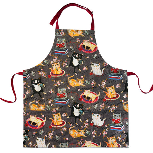 Apron with cat pattern on a gray background