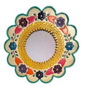 Mexican  circular flower mirror with multicolour detail 20cm