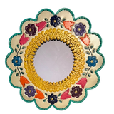 Mexican  circular flower mirror with multicolour detail 20cm