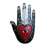 Mexican black  healing hand with heart and seeing eye and gold details