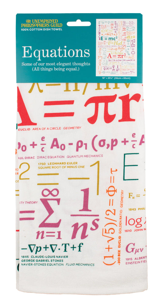 Towel package with mathematical equations on a white background