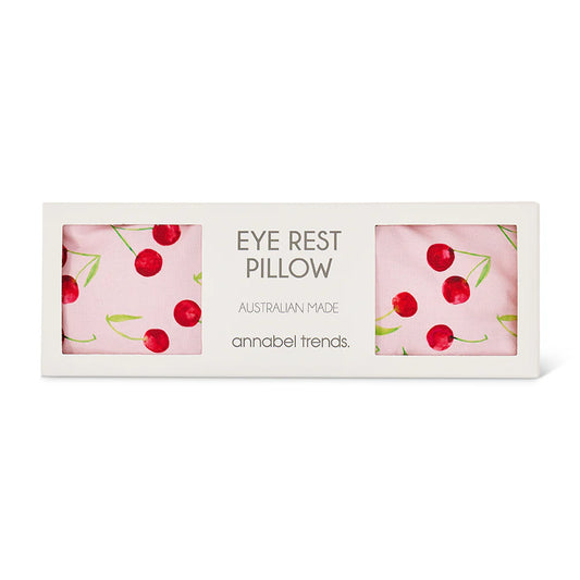 Eye rest pillow packaging with cherry design on a white background