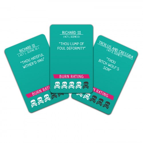 3 green Shakespearean Profanities cards on a white background