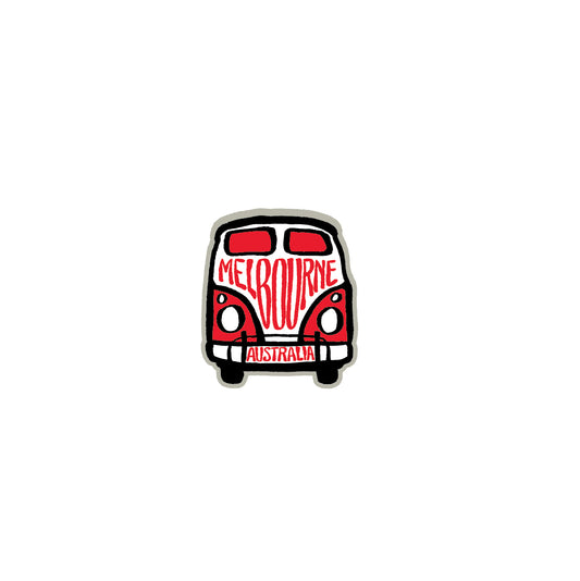 Red and black van with 'Melbourne Australia' text on a white background