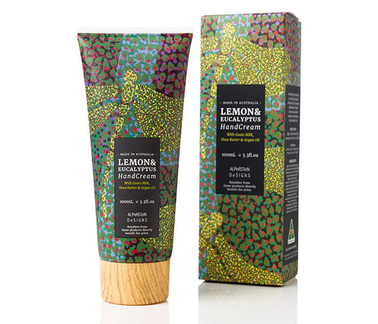 Lemon & Eucalyptus hand cream with packaging on a white background