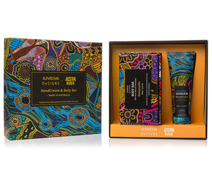 Aboriginal art hand cream and body bar gift set- Ginger & Honeysuckle