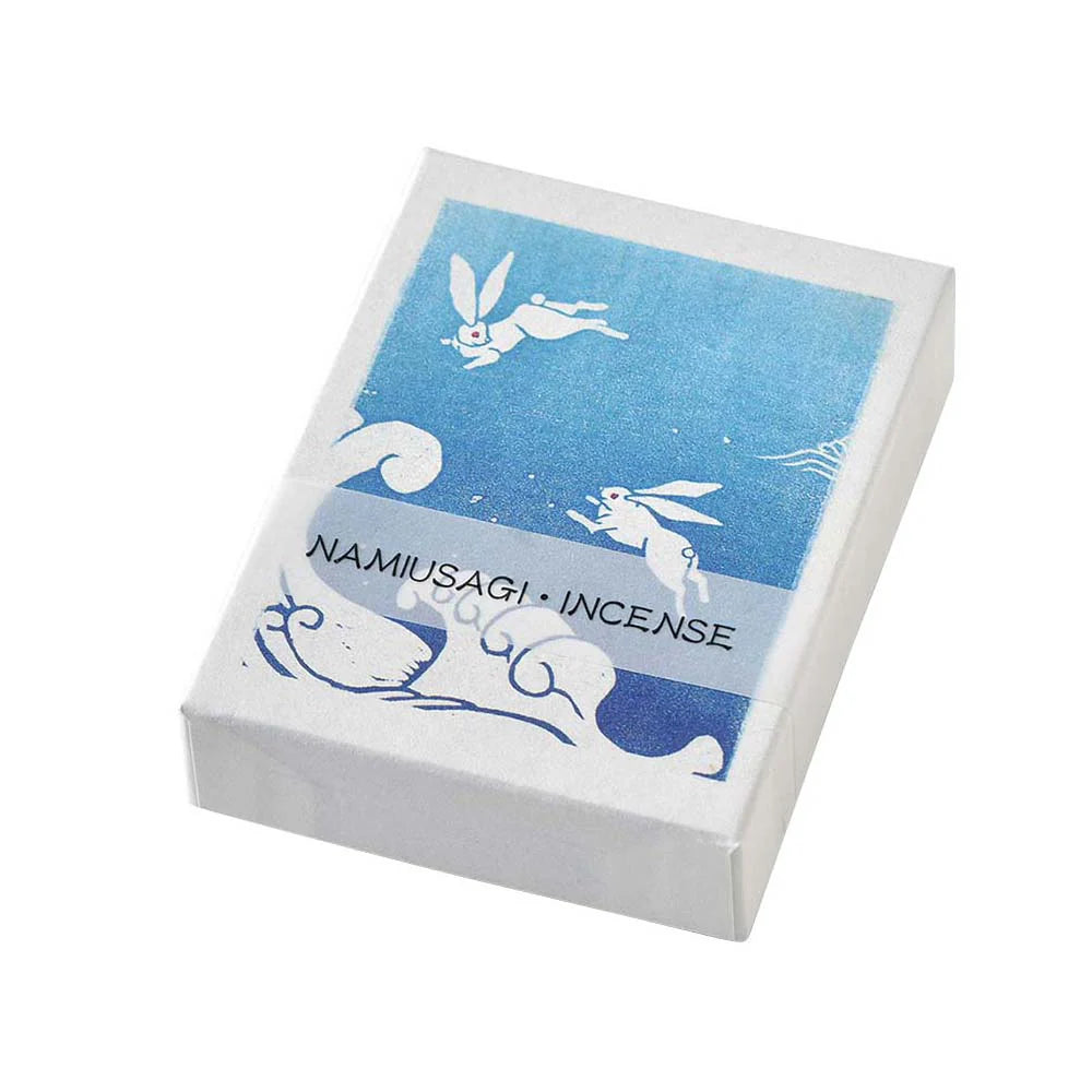 Incense box with rabbit illustrations and 'NAMiusagi Incense' text on a white background