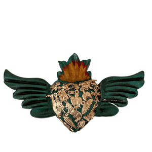 Mexican mini wooden winged heart green (10x21cm