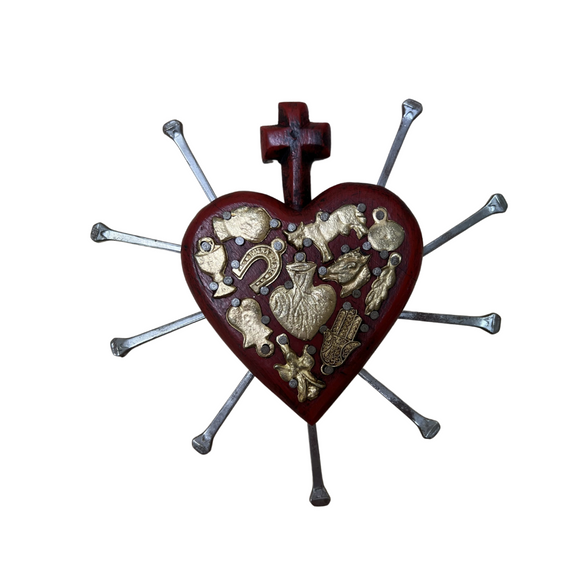 Mexican red heart with nails  wall decoration (16cm)