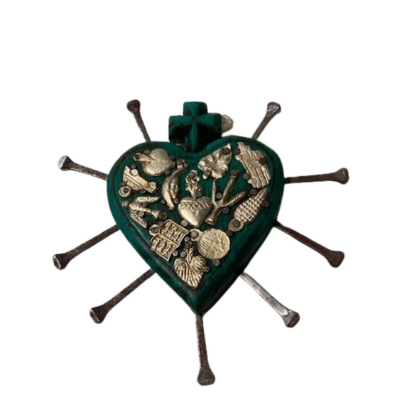 Mexican wall hanging - Turquoise heart with nails (16cm)