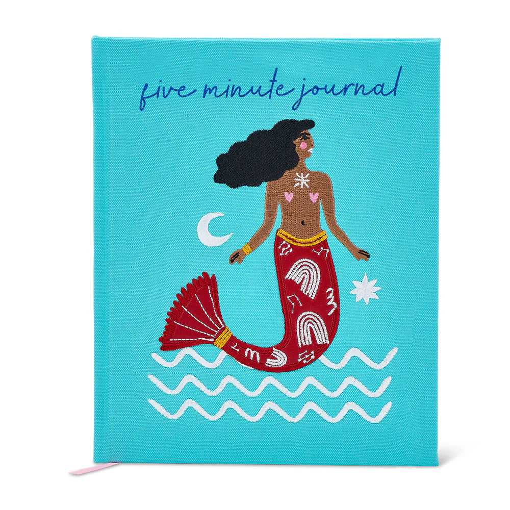 Journal with mermaid embroidery  on a blue background