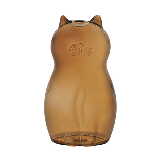 Brown cat-shaped mini vase with a visible brand logo on a white background
