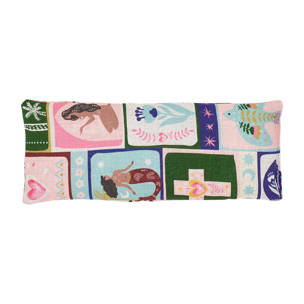 Rectangular eye rest  pillow with colorful pattern on a white background