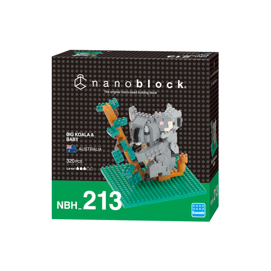 Black box featuring the NANOBLOCK- Big koala and baby . On a white background.
