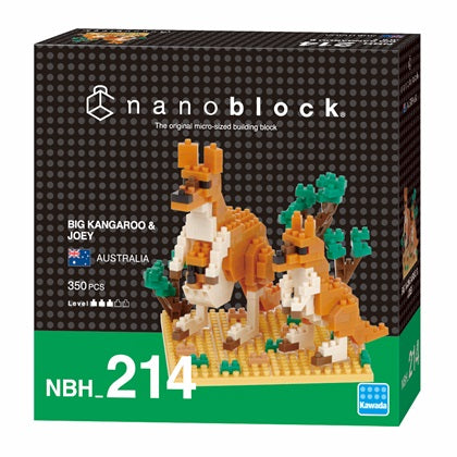 Black box featuring NANOBLOCK- Big kangaroo and Joey building blocks on a white background