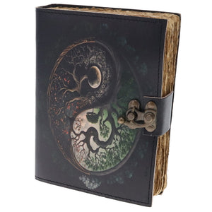 Leather journal- Yin Yang tree print 12cmx17cm