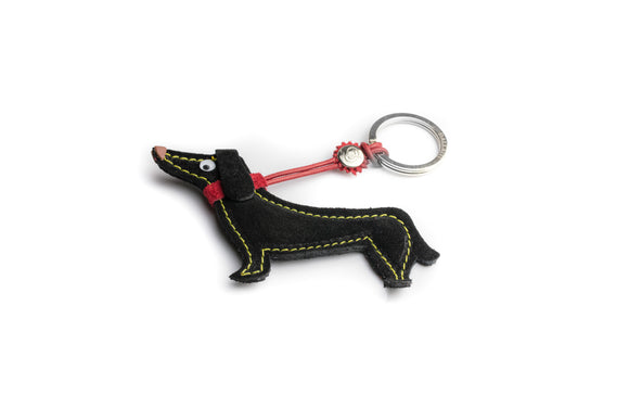 Keyring- Dachshund black suede(made in Italy)