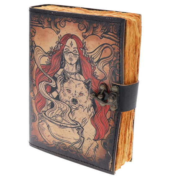 Leather journal- Cauldron witch print 12cmx17cm