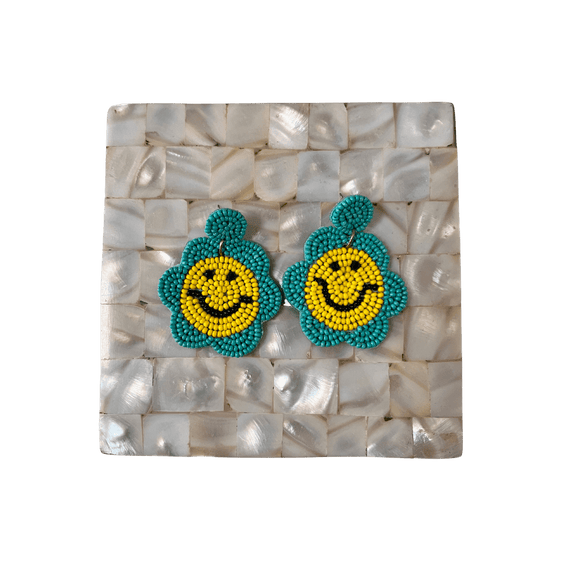 Beaded earrings- Blue smiley face by SKG, c'mon and get happy with your accessories!