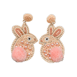 Beaded pink bunny with pompom earrings by SKG