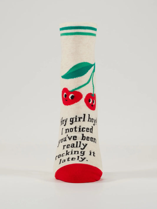 BlueQ ankle sock with cherry  design on a white background