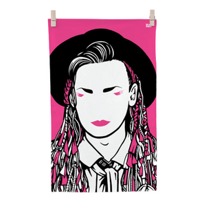 Teatowel, dish towel or art for a wall? A linen printed cotton fabric with the profile of Boy George of Culture Club fame!