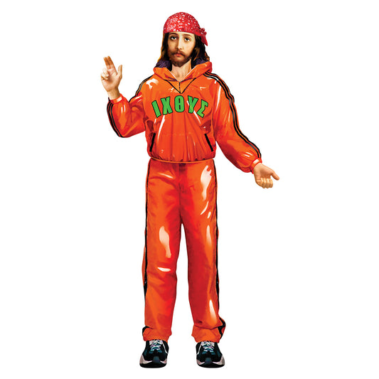 A solitary Jesus Dressup magnet in modern attire  with a hand gesture,by The Unemployed Philosophers Guild. A white background behind.